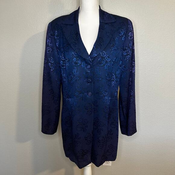 Hugo Buscati blue jacquard long 3 button lined blazer size 14 - Picture 1 of 13